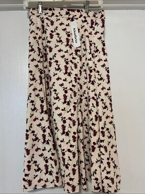 NWT Abollria  Cream Floral Midi Skirt
